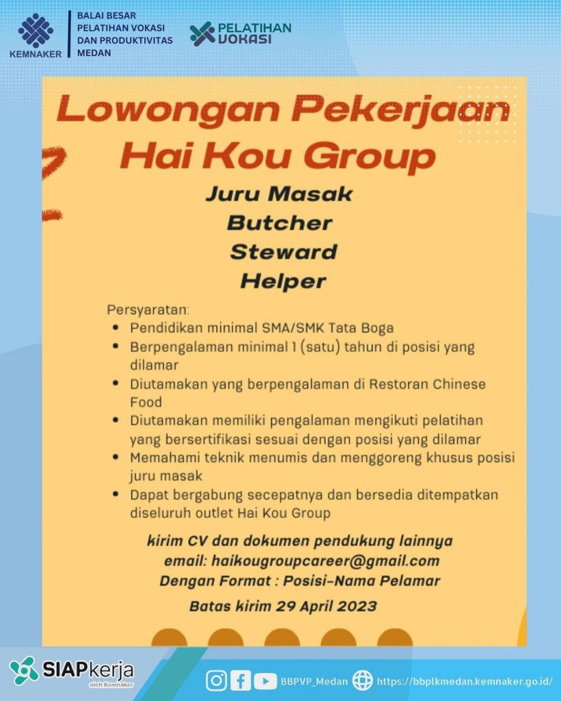 Lowongan Kerja – BBPVP MEDAN