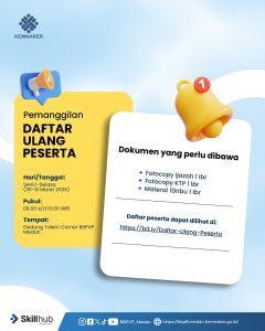 Pemanggilan Daftar Ulang Peserta Pelatihan Vokasi Nasional BBPVP Medan